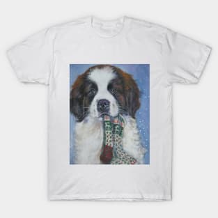 St Bernard Christmas Fine Art Painting T-Shirt